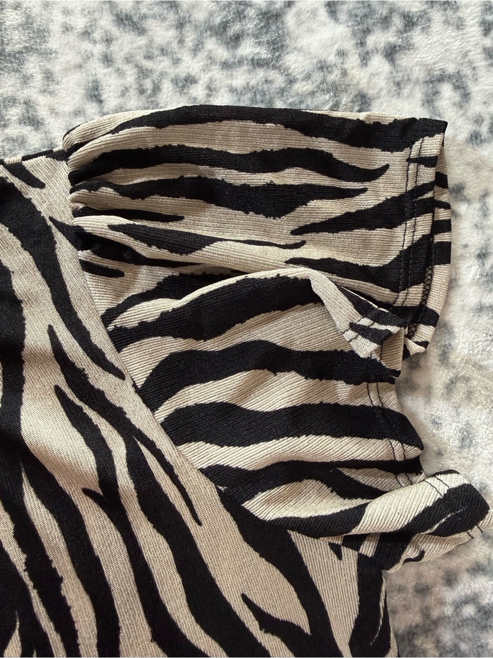 Women's Ruffle-Neck Zebra Print Top in Black and Cream - Picture 8 of 8